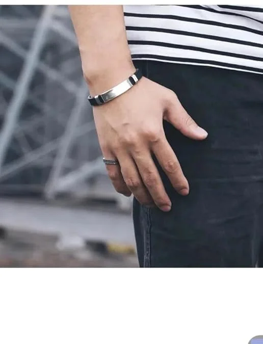 Luxuarylook Black Leather Bracelet for Men | Stainless Steel Metal Bracelet | Smooth Finish | Casual Stylish Gift for Boyfriend Husband | Valentine Anniversary Birthday image 4