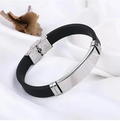 Luxuarylook Black Leather Bracelet for Men | Stainless Steel Metal Bracelet | Smooth Finish | Casual Stylish Gift for Boyfriend Husband | Valentine Anniversary Birthday thumbnail 5