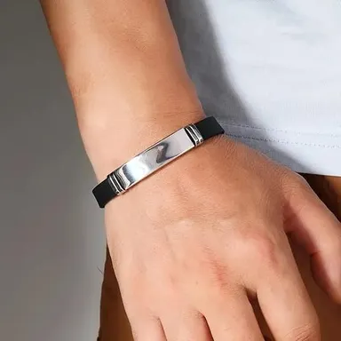 Luxuarylook Black Leather Bracelet for Men | Stainless Steel Metal Bracelet | Smooth Finish | Casual Stylish Gift for Boyfriend Husband | Valentine Anniversary Birthday thumbnail 6