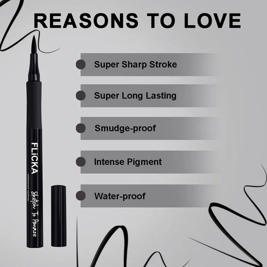 Flicka Sketch To Amaze Pen Eyeliner | Waterproof Smudge‑Proof Felt Tip | Long‑Lasting Winged Eyeliner Pen for Oily Eyelids image 2