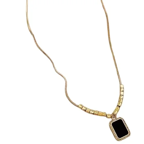 Luxuarylook 18K Gold Plated Black Square Bar Pendant Necklace | Titanium Steel Minimalist Jewellery | Perfect Anniversary & Valentine Gift for Women & Girls image 1
