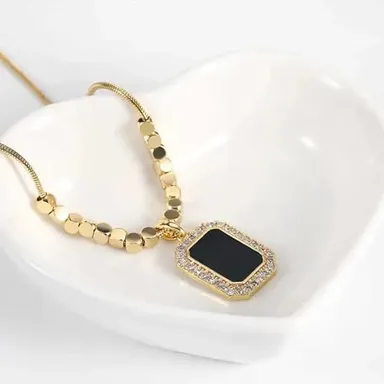 Luxuarylook 18K Gold Plated Black Square Bar Pendant Necklace | Titanium Steel Minimalist Jewellery | Perfect Anniversary & Valentine Gift for Women & Girls thumbnail 1