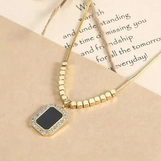 Luxuarylook 18K Gold Plated Black Square Bar Pendant Necklace | Titanium Steel Minimalist Jewellery | Perfect Anniversary & Valentine Gift for Women & Girls image 3