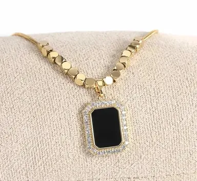 Luxuarylook 18K Gold Plated Black Square Bar Pendant Necklace | Titanium Steel Minimalist Jewellery | Perfect Anniversary & Valentine Gift for Women & Girls thumbnail 3