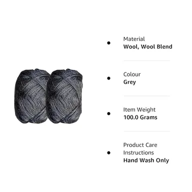  Wool Yarn |100 gm Each Grey Pack of 8 | Soft Acrylic Wool for Knitting | Crochet | DIY Projects thumbnail 1