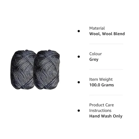 Grey 3 Ply Knitting Wool Yarn 100 gm Pack of 7 | Soft Acrylic Knitting Crochet Wool for Sweaters Cardigans Shawls DIY Craft Projects India image 2