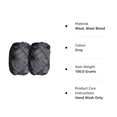 Grey 3 Ply Knitting Wool Yarn 100 gm Pack of 7 | Soft Acrylic Knitting Crochet Wool for Sweaters Cardigans Shawls DIY Craft Projects India thumbnail 1