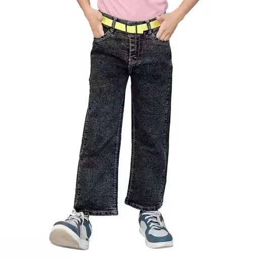 Trendy Black Straight Jeans for Kids with Matching Belt | Stylish Denim with Buckle Belt | Comfortable Stretch Jeans for Boys & Girls image 1