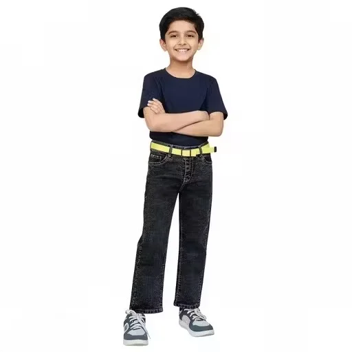 Trendy Black Straight Jeans for Kids with Matching Belt | Stylish Denim with Buckle Belt | Comfortable Stretch Jeans for Boys & Girls image 3