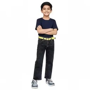 Trendy Black Straight Jeans for Kids with Matching Belt | Stylish Denim with Buckle Belt | Comfortable Stretch Jeans for Boys & Girls thumbnail 2