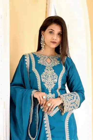 Embroidered Majesty Festive Suit for Women S Size | Designer Party Wear, Elegant Ethnic Outfit, Premium Embroidery thumbnail 2