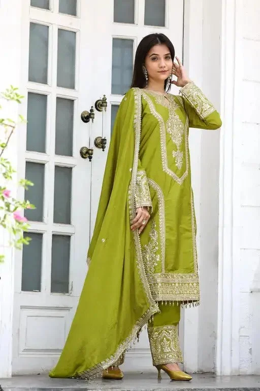 Emerald Radiance Embroidered Anarkali Suit | Georgette Party Wear for Women M Size image 2