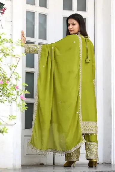 Emerald Green Embroidered Anarkali Gown | Georgette Party Wear Suit for Women L Size Wedding & Festive Outfit thumbnail 3
