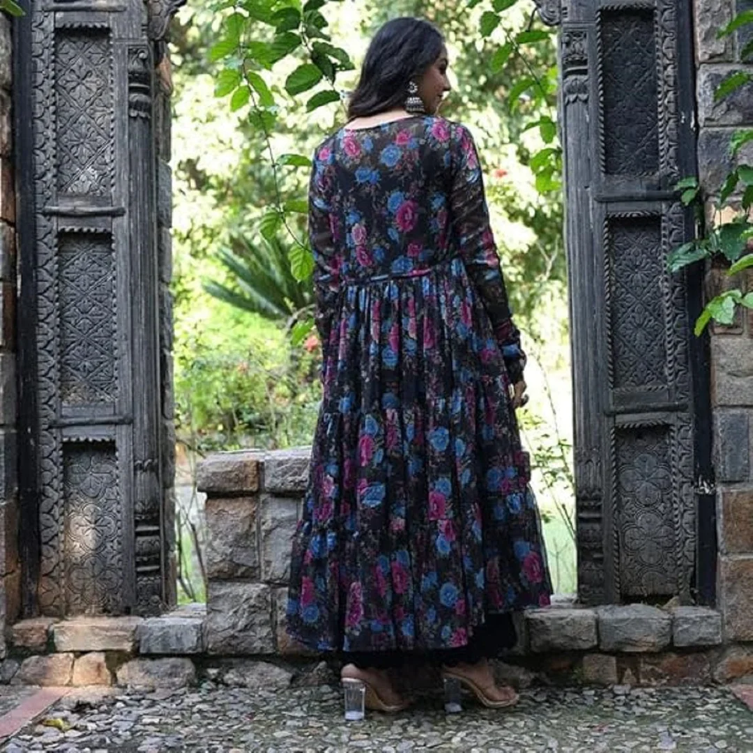 Fancy Floral Print Georgette Shrug With Maxi | Size S Designer Women Party Wear Lightweight image 4