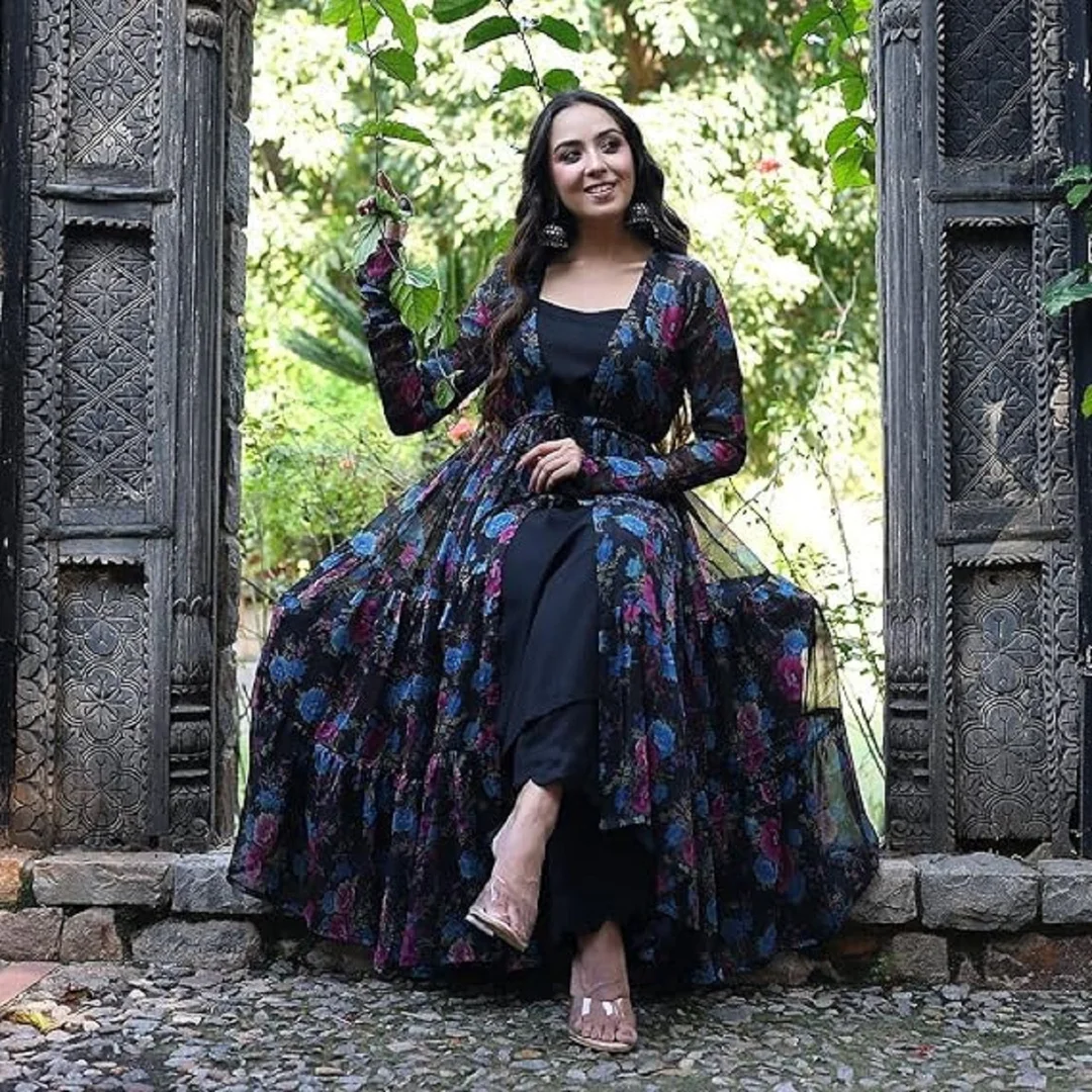 Fancy Floral Print Georgette Shrug With Maxi M Size | Designer Women Party Wear Lightweight Summer Collection image 2