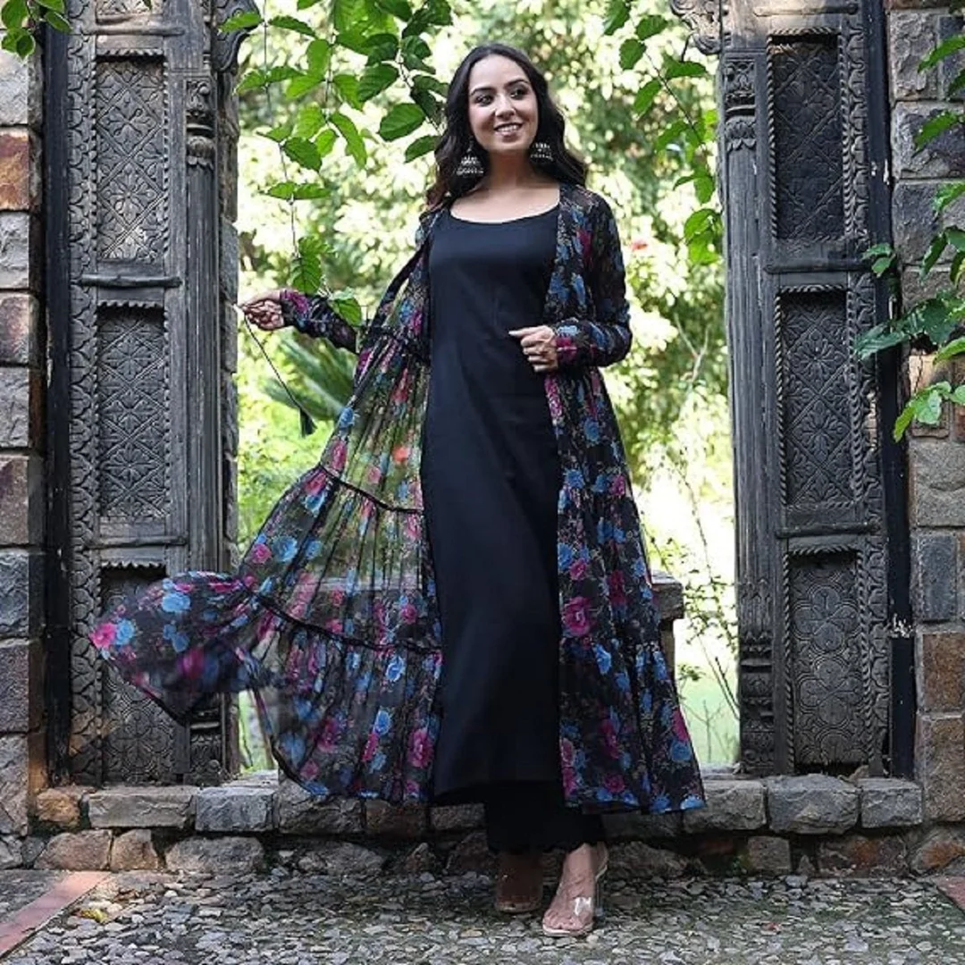 Fancy Floral Print Georgette Shrug With Maxi M Size | Designer Women Party Wear Lightweight Summer Collection image 3