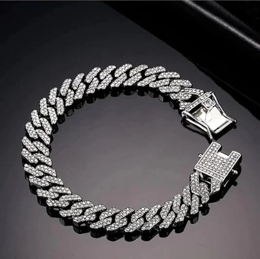 LUXUARYLOOK Iced Out Cuban Link Bracelet for Men & Boys | Stainless Steel Hip Hop Stylish Gift image 1