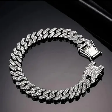 LUXUARYLOOK Iced Out Cuban Link Bracelet for Men & Boys | Stainless Steel Hip Hop Stylish Gift thumbnail 0