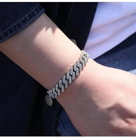 LUXUARYLOOK Iced Out Cuban Link Bracelet for Men & Boys | Stainless Steel Hip Hop Stylish Gift image 3