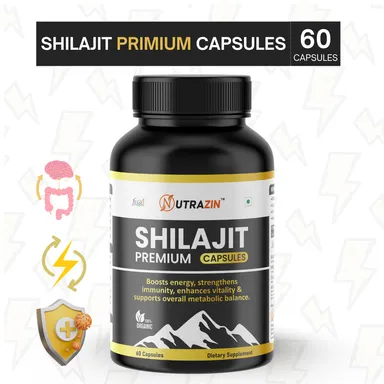Nutrazin Shilajit Capsules | Premium Herbal Supplement for Energy| Stamina|  Vitality & Immunity | 60 Capsules for Men & Women thumbnail 1