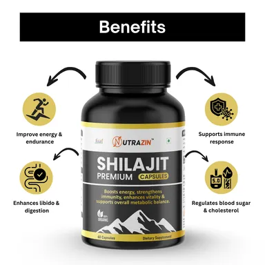 Nutrazin Shilajit Capsules | Premium Herbal Supplement for Energy| Stamina|  Vitality & Immunity | 60 Capsules for Men & Women thumbnail 2