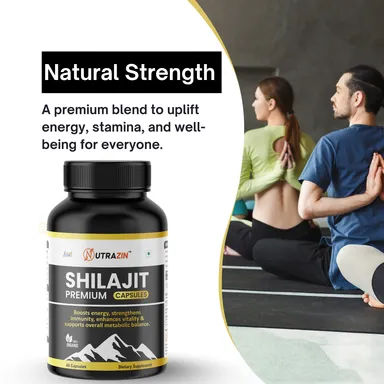 Nutrazin Shilajit Capsules | Premium Herbal Supplement for Energy| Stamina|  Vitality & Immunity | 60 Capsules for Men & Women thumbnail 3
