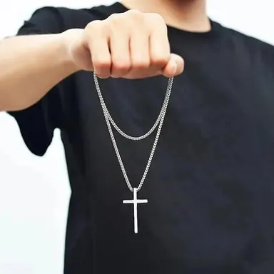Luxuarylook Cross Pendant Necklace Set | Stainless Steel Religious Faith Jewellery for Men & Women | Prayer Cross Gift Set Daily Wear thumbnail 3