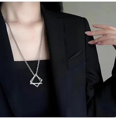 Luxuarylook Stainless Steel Spearpoint Arrowhead Pendant Necklace | Crystal Accent Box Chain for Men & Women Gifts thumbnail 2