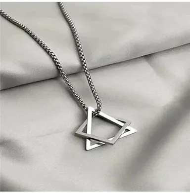 Luxuarylook Stainless Steel Spearpoint Arrowhead Pendant Necklace | Crystal Accent Box Chain for Men & Women Gifts thumbnail 3