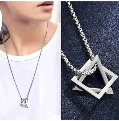 Luxuarylook Stainless Steel Spearpoint Arrowhead Pendant Necklace | Crystal Accent Box Chain for Men & Women Gifts thumbnail 4