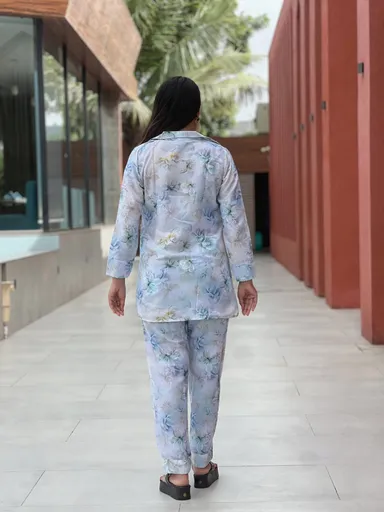 Two-Piece Floral Co-ord Set with Collar Shirt | Casual & Stylish Matching Shirt and Pants Set | Cotton Blend Co-ord for Women | Large Size thumbnail 3