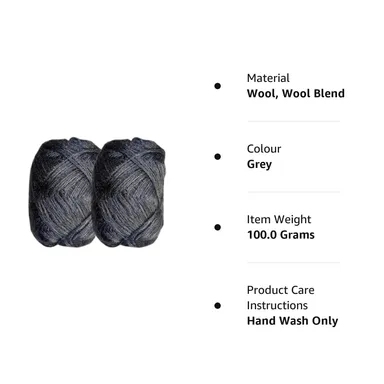 Knitting Wool Yarn|Grey 3 Ply  |Pack of 9 | 100 gm Each | Soft Crochet and Hand Knitting Wool for Sweaters| Scarves and DIY Crafts thumbnail 1