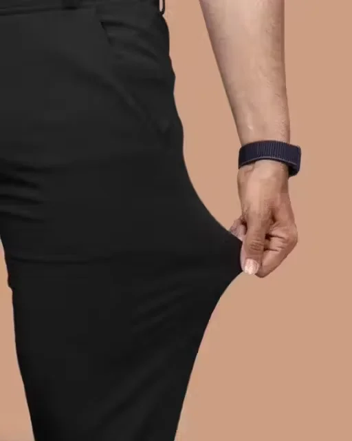Men’s black Stylish Solid Trouser | Lycra Comfort Fit, Casual & Formal Wear, For Men & Boys image 4