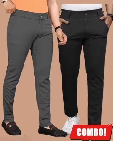Combo Black Dark Grey Slim Fit Comfortable Trousers| Pack of 2 Men | Lycra Blend Formal Casual Fit thumbnail 1