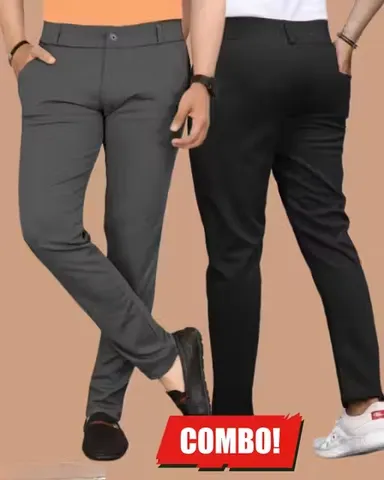 Combo Black Dark Grey Slim Fit Comfortable Trousers| Pack of 2 Men | Lycra Blend Formal Casual Fit