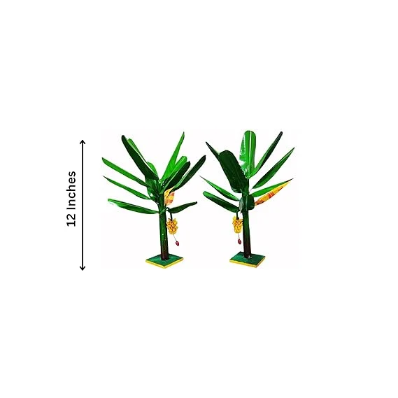 Artificial Banana Tree Pair 24 Inch Foam Leaves Decorative Plant for Home Temple Décor Lifelike Faux Greenery Indoor Outdoor Accent Tropical Look image 2