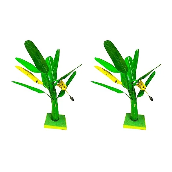 Artificial Banana Tree Pair 24 Inch Foam Leaves Decorative Plant for Home Temple Décor Lifelike Faux Greenery Indoor Outdoor Accent Tropical Look image 3
