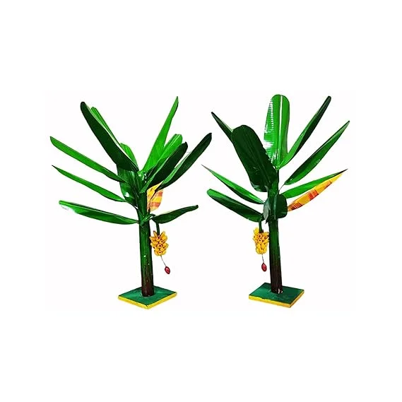 Artificial Banana Tree Pair 24 Inch Foam Leaves Decorative Plant for Home Temple Décor Lifelike Faux Greenery Indoor Outdoor Accent Tropical Look image 1