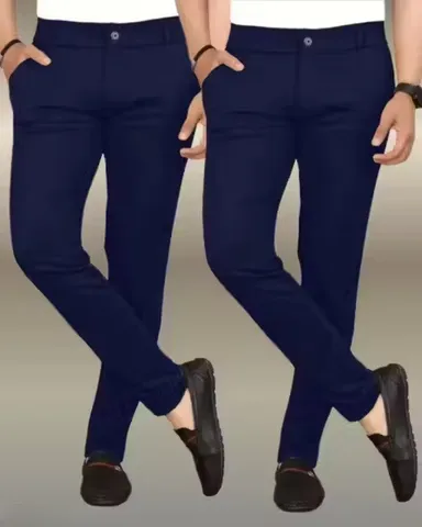 Men’s Blue Lycra Trousers XL Size Pack of 2 | Wrinkle-Free All-Day Comfort Pants
