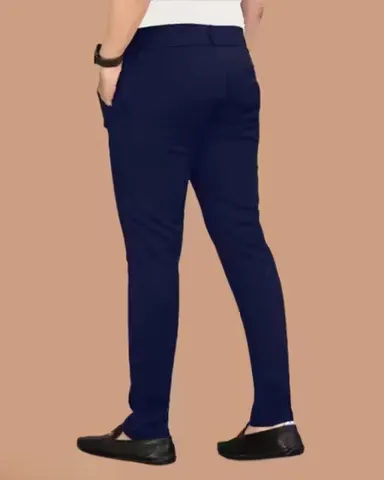 Men’s Blue Lycra Trousers XL Size Pack of 2 | Wrinkle-Free All-Day Comfort Pants thumbnail 3