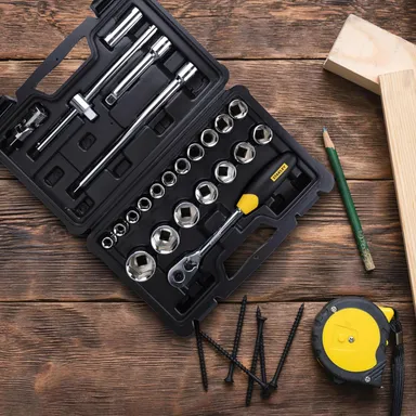 Stanley ½‑Sq Drive 24‑Pc 6‑Point Socket Set | STMT72795‑8| Metric Chrome Ratchet Kit| Max‑Drive Design thumbnail 3