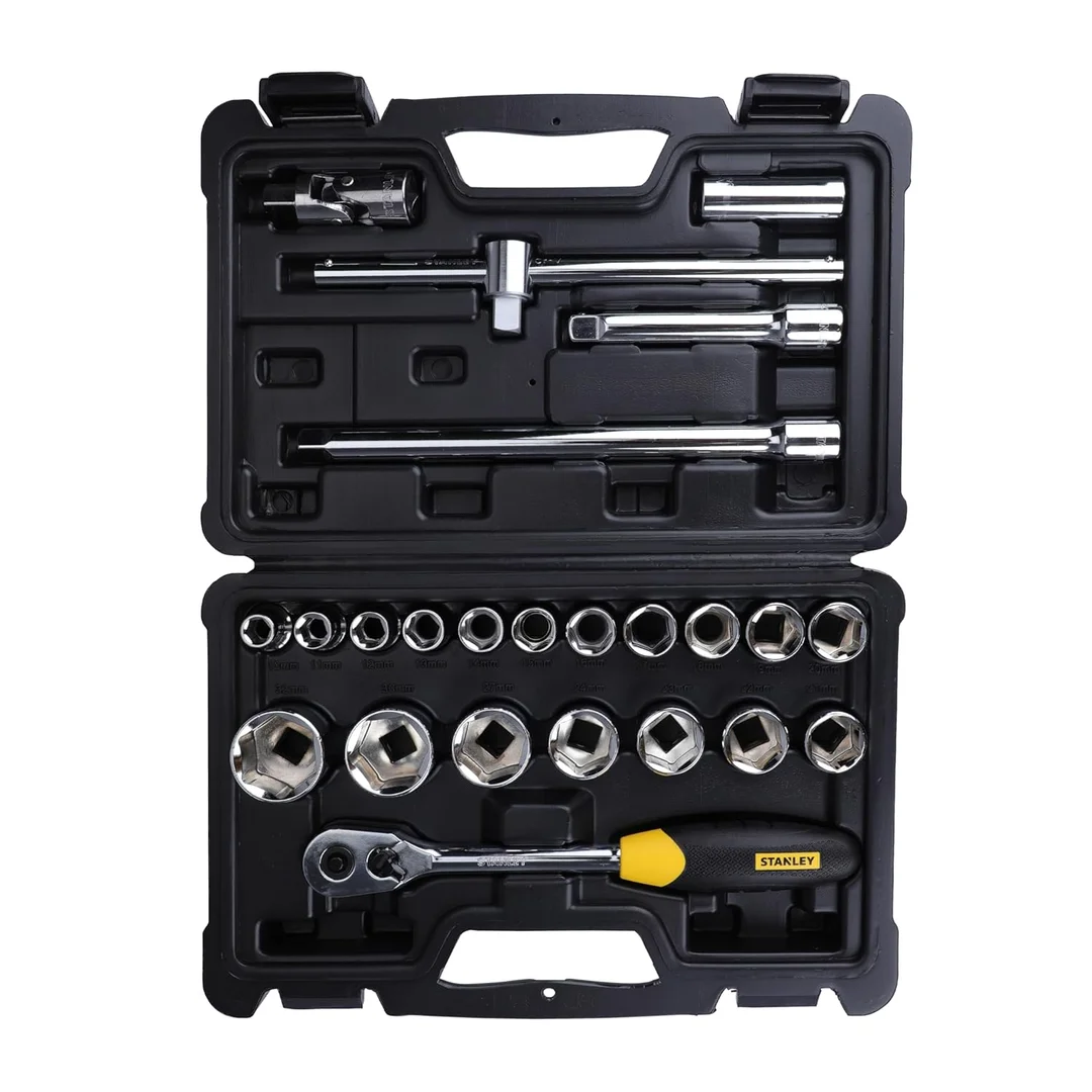 Stanley ½‑Sq Drive 24‑Pc 6‑Point Socket Set | STMT72795‑8| Metric Chrome Ratchet Kit| Max‑Drive Design image 1