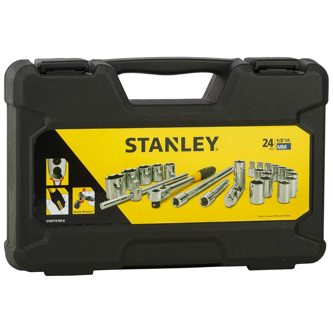 Stanley ½‑Sq Drive 24‑Pc 6‑Point Socket Set | STMT72795‑8| Metric Chrome Ratchet Kit| Max‑Drive Design image 2