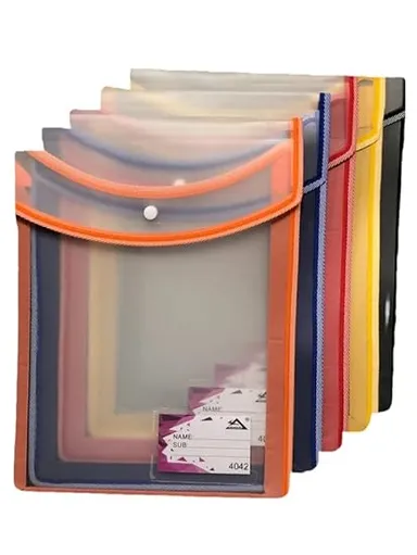 Plastic File Folder | Waterproof Expanding Poly Envelope | Snap Button Legal Size Document Wallet | Multicolor Pack of 5 | Office & School Use thumbnail 0