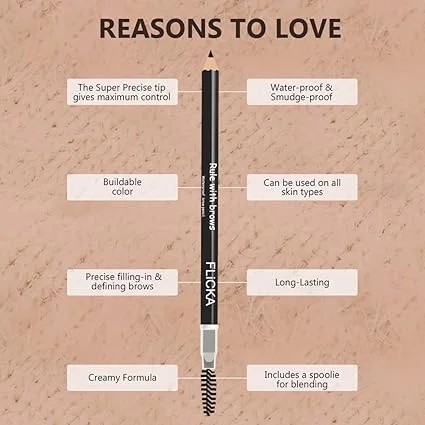 FLiCKA Rule With Brows Eyebrow Pencil | Black | Long-lasting Waterproof & Smudge-proof Brow Definer with Spoolie | 1.2 g Natural Finish image 5