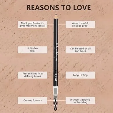 FLiCKA Rule With Brows Eyebrow Pencil | Black | Long-lasting Waterproof & Smudge-proof Brow Definer with Spoolie | 1.2 g  Natural Finish thumbnail 4