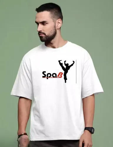 Bold White Cotton Men’s Down Shoulder T-Shirt | Breathable Cotton Tee |  Large | Casual Summer Wear thumbnail 0