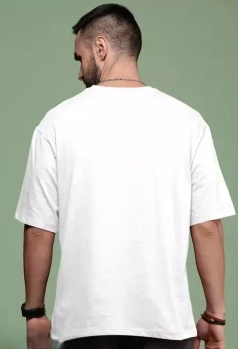 Bold White Cotton Men’s Down Shoulder T-Shirt | Breathable Cotton Tee |  Large | Casual Summer Wear image 2