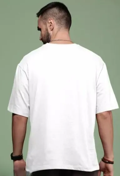 Bold White Cotton Men’s Down Shoulder T-Shirt | Breathable Cotton Tee |  Large | Casual Summer Wear thumbnail 1