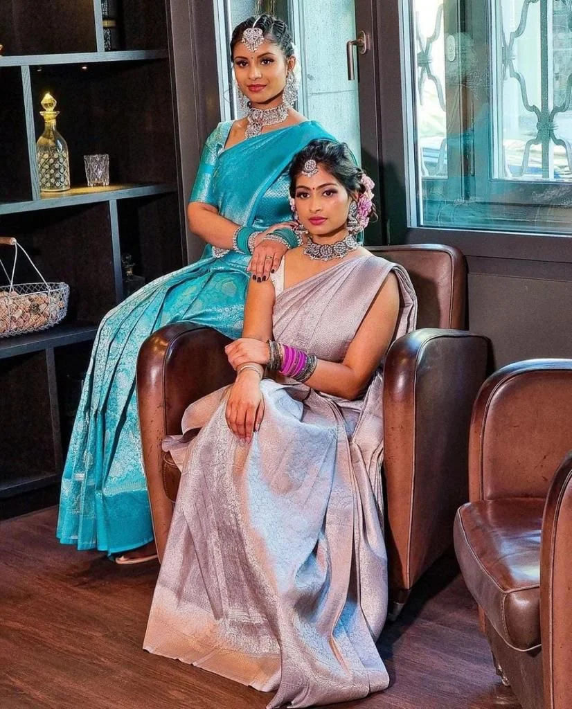 Kanchipuram Silk Jacquard Border Saree| Light Blue| Soft Lichi Silk| Wedding & Party Wear| Women’s Designer Saree image 5